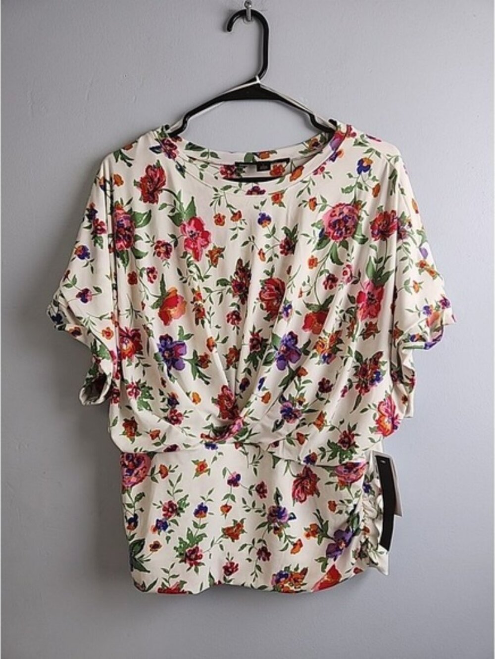 Cynthia Steffe Womens L Multicolor Floral Banded Bottom Blouse